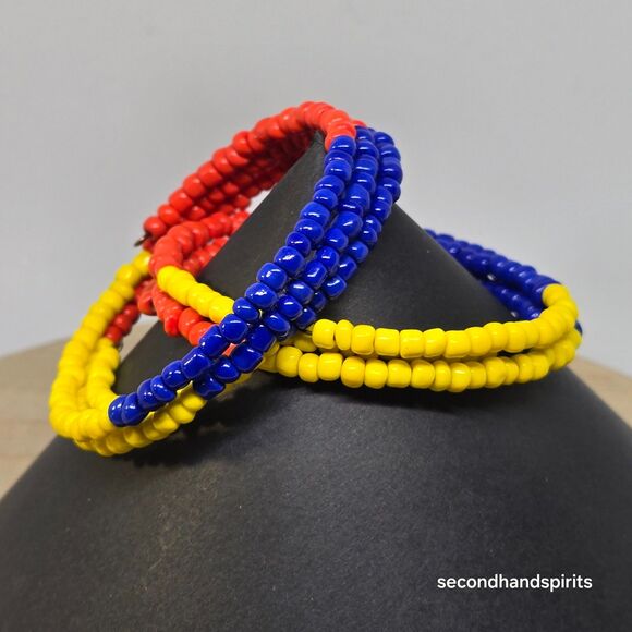Memory Wire Seed Bead Coil Bracelets Lot of 2 Primary Colors - Picture 4 of 9